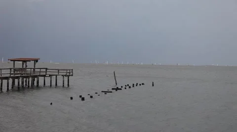 Docks in the ocean at Lighthouse District in Kemah Texas. Stockbeeldmateriaal 66245581