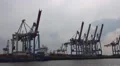Docks from riverside close up at Hamburg harbour HD Footage