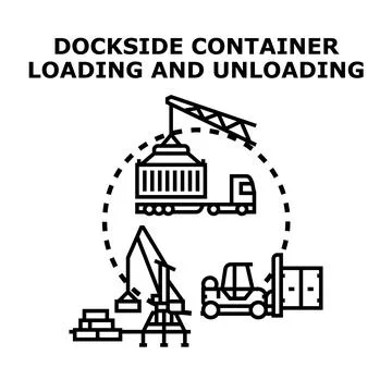 Dockside container loading unloading logistics operations illustration 스톡 일러스트
