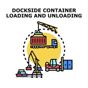 Dockside container loading unloading logistics operations illustration Illustrazione stock