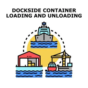 Dockside container loading unloading process operations イラスト素材