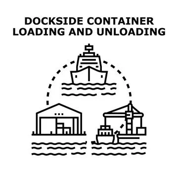 Dockside container loading unloading process operations Illustrazione stock