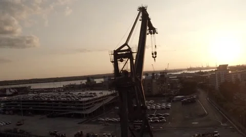 Dockside crane sunset southampton closeup Stock Footage 40369969
