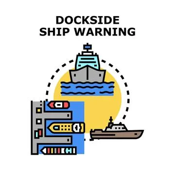 Dockside shipping warning system with cargo vessels Stock Illustration