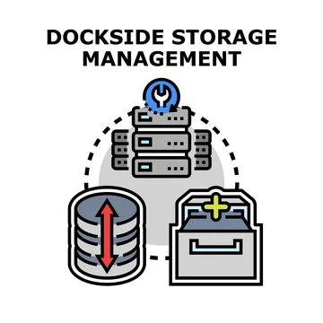 Dockside storage management illustrating data processing and optimization イラスト素材