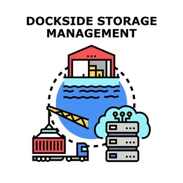 Dockside storage management system connecting logistics operations Stock Illustration