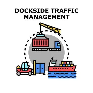 Dockside traffic managing container logistics operations Stock Illustration