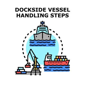 Dockside vessel handling steps concept working illustration Illustration