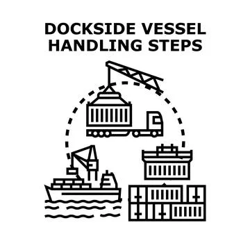 Dockside vessel handling steps logistics black icon 库存插图