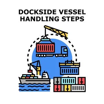 Dockside vessel handling steps logistics color icon Иллюстрация