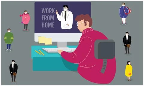 Doctor advised to work from home for everyone Stock Illustration