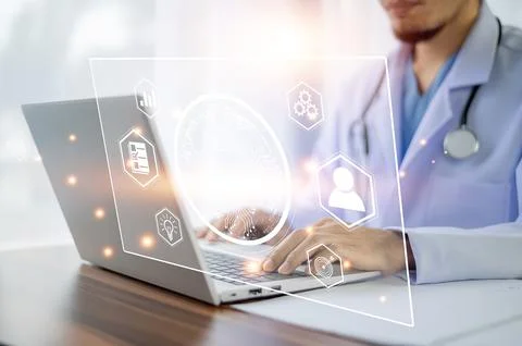 Doctor AI computer, artificial intelligence in modern medical technology an.. Stock Photos