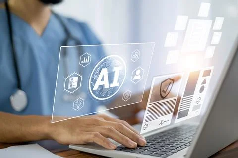 Doctor AI computer, artificial intelligence in modern medical technology an.. Stock Photos