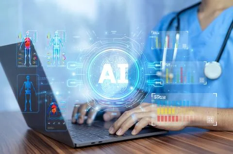 Doctor AI data enhances precision in diagnosing patient conditions, leading.. Stock Photos