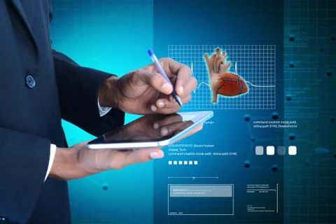 Doctor analysing the report on the tablet computer Stock Illustration