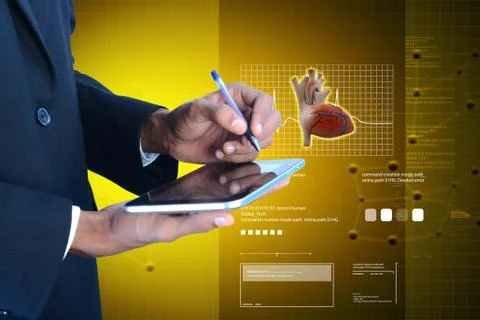 Doctor analysing the report on the tablet computer Stock Illustration
