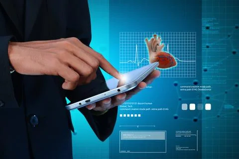 Doctor analysing the report on the tablet computer Stock Illustration