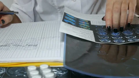 The doctor analyzes the data Stock Footage 87480061