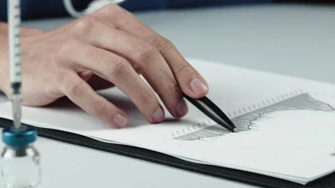 Doctor analyzes the trend of the data relating to the covid Stock Footage 168877338
