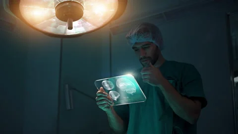 Doctor Analyzing Biomedical Neuron Pathology And Diagnostic Scan Stock Footage 174064292