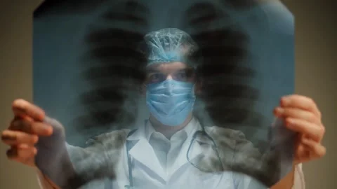 Doctor Analyzing Chest X-Ray for Lung Examination and Diagnosis Stock Footage 314303273