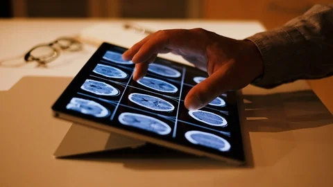 Doctor analyzing medical data on touchscreen computer Stock-Footage 93622110
