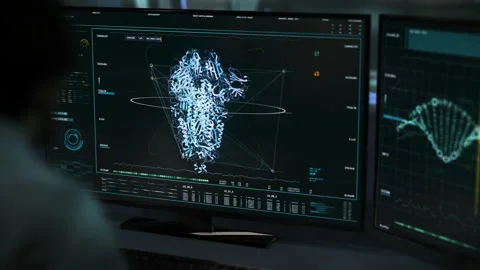 Doctor Analyzing Spike Protein Structure of Covid-19. Infected Patient. UI Stock Footage 147802795