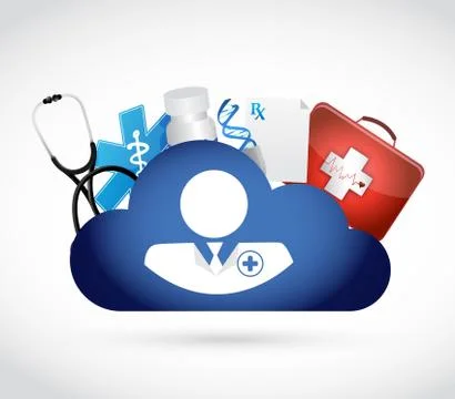 Doctor and cloud computing data storage. isolated Stock Illustration