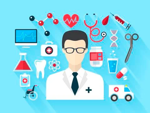 Doctor and medical elements in flat design Stockillustratie