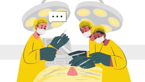 A doctor and nurses are performing surgery with scalpels in their hands Stock Footage 343546299