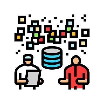 Doctor and patient interaction with data streams color icon vector illustrati Illustrazione stock