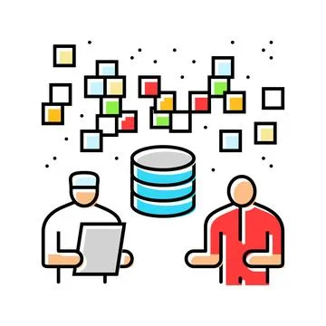 Doctor and patient interaction with data streams color icon vector illustrati Illustrazione stock