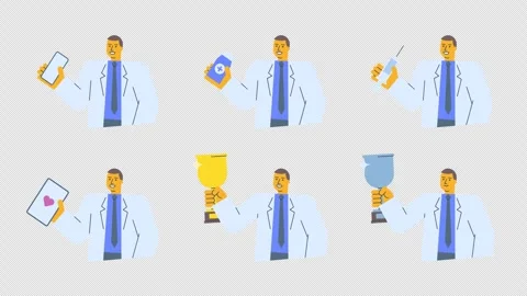 Doctor Animated Character Set two. Transparent Background Stock Footage 308932633