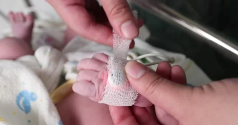 A doctor applying an oxygen probe to a newborn baby's hand Stock Footage 159677540