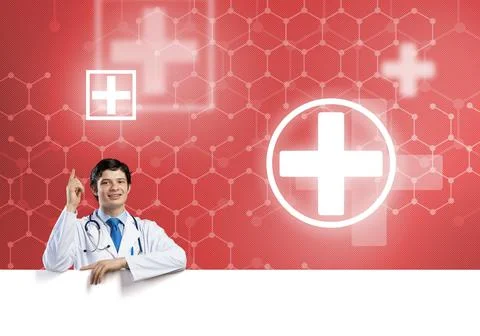 Doctor with banner Stock Photos