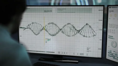 A doctor behind the computer screen. Investigating the process of DNA analysis. Stock-Footage 148890084