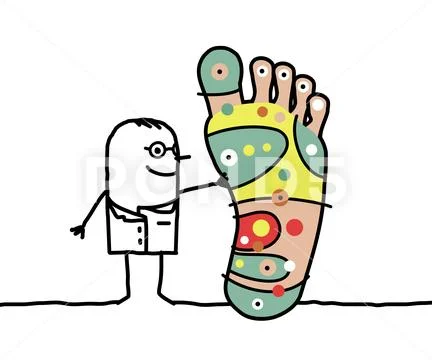Doctor with big foot and and reflexology Stock Illustration