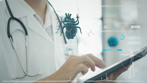 Doctor cardiologist analysis study case with tablet Ai Medical technology Stock Footage 214592853