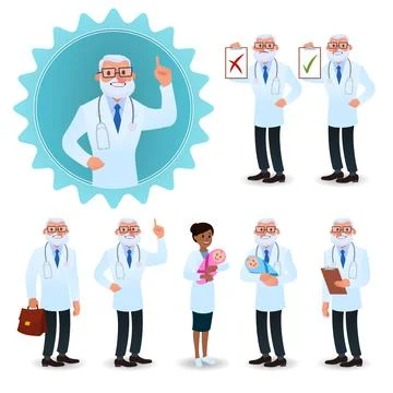 Doctor characters set. Flat style professional medicine team vector illustration Stock Illustration