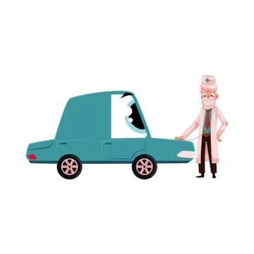 Doctor checking car character with stethoscope Stock Illustration