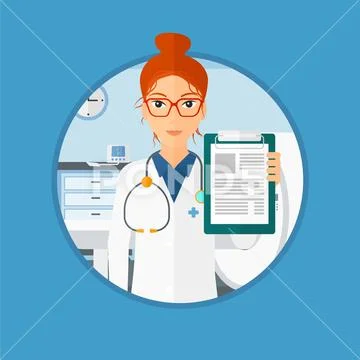 Doctor with clipboard and MRI machine. Stock Illustration