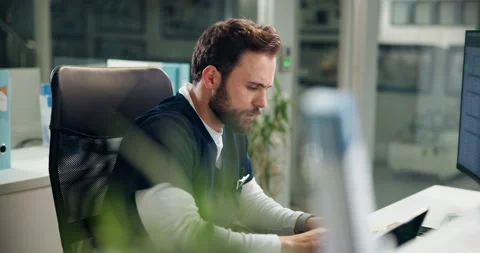 Doctor, computer and surgery notes in hospital, edit or check digital medical Stock Footage 311077104