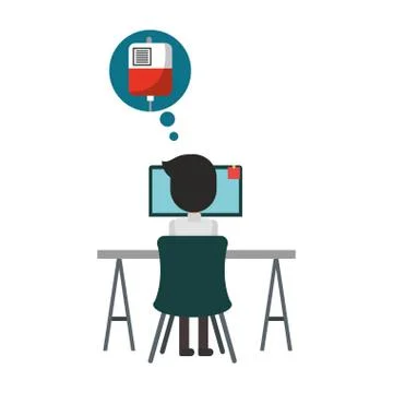Doctor in computer thinking in blood Stock Illustration