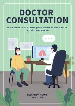 Doctor consultation poster flat vector template Stock Illustration