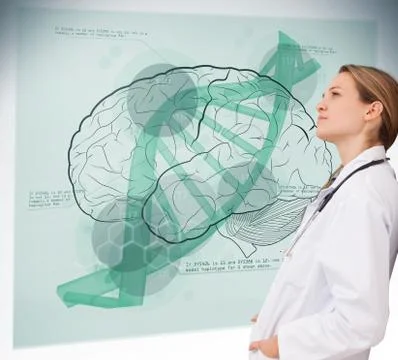Doctor consulting brain interface Stock Illustration