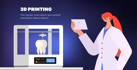 Doctor controlling tooth model printed on 3d bio printer medical printing of イラスト素材