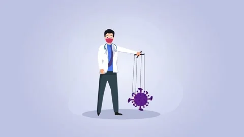 Doctor controlling virus like a puppet on strings Stock Footage 158468349