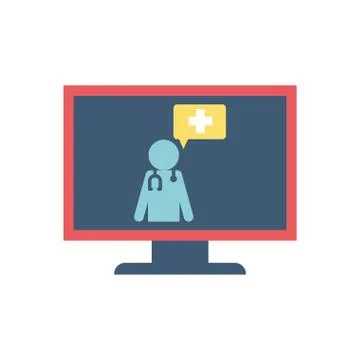 Doctor with cross bubble inside computer flat style icon vector design イラスト素材