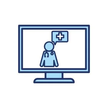 Doctor with cross bubble inside computer line and fill style icon vector design Stock Illustration