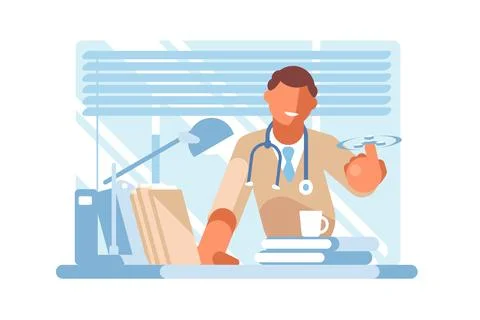 Doctor at Desk Stock Illustration